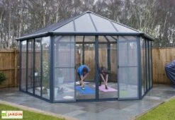 Jardin D’Hiver GARDA Gris Anthracite 5,95 X 5,17 X 3,32 M -Abriet Mobilier Soldes Boutique jardin hiver ferme gazebo hexagonal garda gris anthracite 597x517x332cm 4