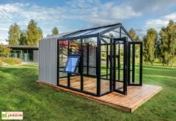 Serre De Jardin En Bois Et Verre Trempé Avec Panneaux Occultants – Jasmin -Abriet Mobilier Soldes Boutique jardin hiver stali design 05