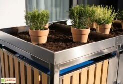 Cache Poubelle Extérieur Double Inox Imitation Bois – 2x 240 Litres -Abriet Mobilier Soldes Boutique jardiniere cache poubelle westmann wmhhwtc 51