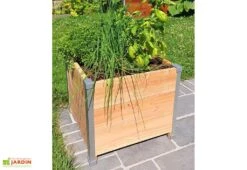 Bac à Fleurs En Bois Douglas Non Traité Et Aluminium - Design -Abriet Mobilier Soldes Boutique jardiniere en bois aluminium