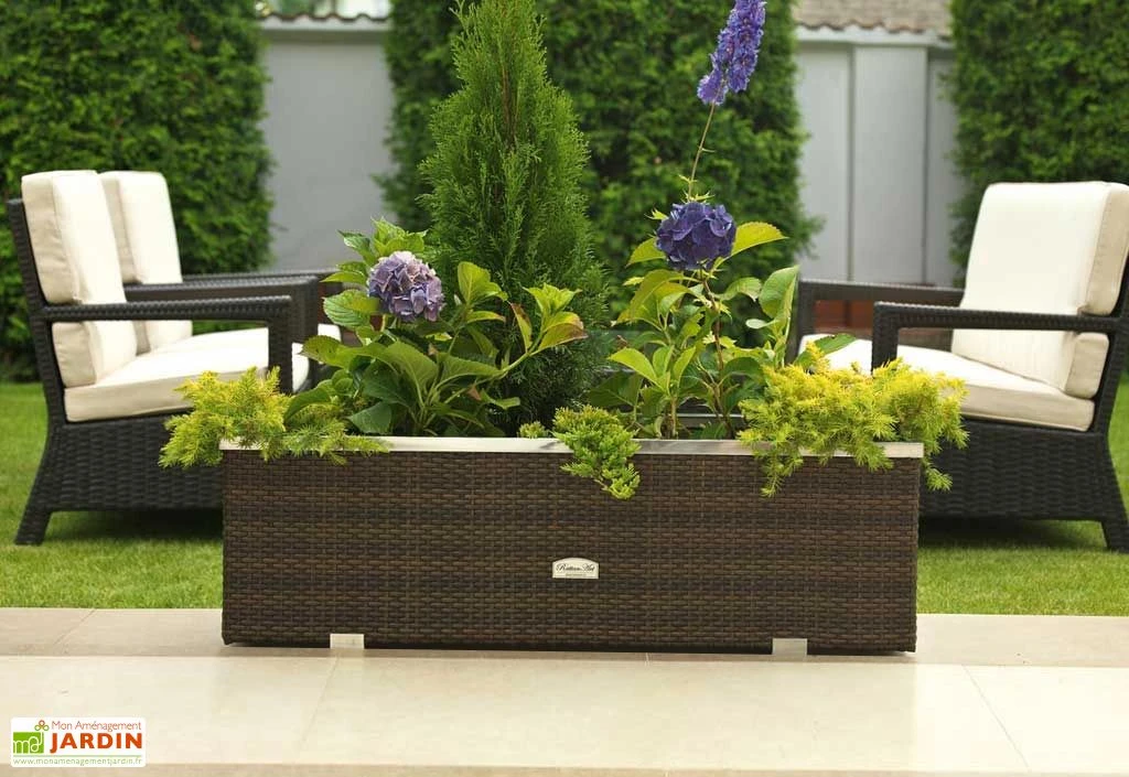 Jardinière En Résine Tressée 108x39x43cm (l,l,h) 2 Jardinière En Résine Tressée 108x39x43cm (l,l,h) – Image 2