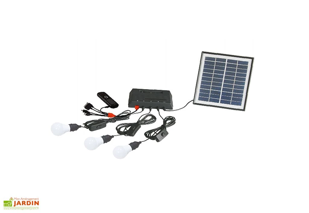 Kit éclairage Solaire D’extérieur 3 Ampoules LED - 5 W 1 Kit éclairage Solaire D’extérieur 3 Ampoules LED - 5 W