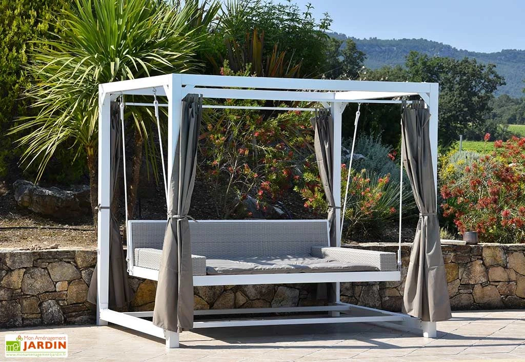 Lit Balancelle De Jardin En Acier Et Rotin Synthétique Deep 1 Lit Balancelle De Jardin En Acier Et Rotin Synthétique Deep