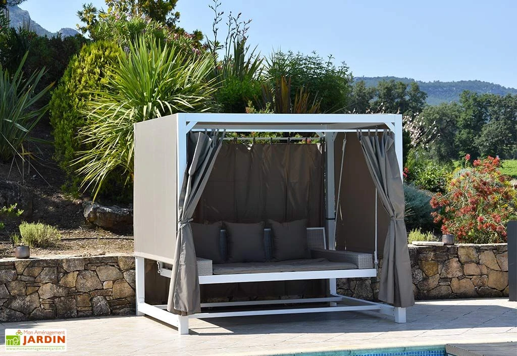 Lit Balancelle De Jardin En Acier Et Rotin Synthétique Deep 2 Lit Balancelle De Jardin En Acier Et Rotin Synthétique Deep – Image 2