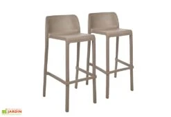 Lot De 2 Tabourets De Bar Extérieurs En Polypropylène Attic 9 Lot De 2 Tabourets De Bar Extérieurs En Polypropylène Attic -Abriet Mobilier Soldes Boutique lot 2 tabourets bar exterieurs polypropylene attic taupe