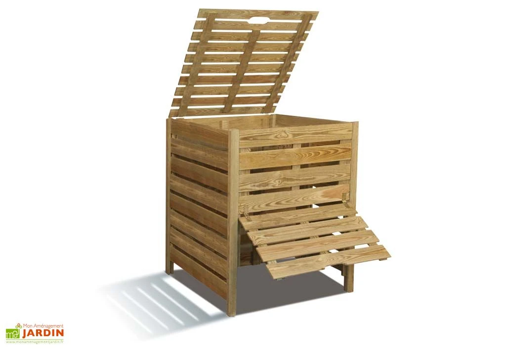 Composteur Bois Avec Trappe Et Couvercle - 800 L 1 Composteur Bois Avec Trappe Et Couvercle - 800 L