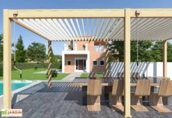 Pergola Bioclimatique Ombréa En Aluminium 3 X 6 M Autoportée - Imitation Bois -Abriet Mobilier Soldes Boutique manivelle pergola bioclimatique 3x6m ombrea 15 712324
