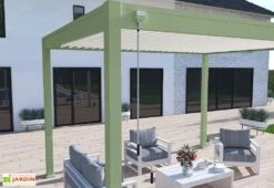 Pergola Bioclimatique Ombréa En Aluminium 3 X 4 M Autoportée - Vert Jade -Abriet Mobilier Soldes Boutique manivelle pergola bioclimatique verte 3x4 ombrea 15 728424
