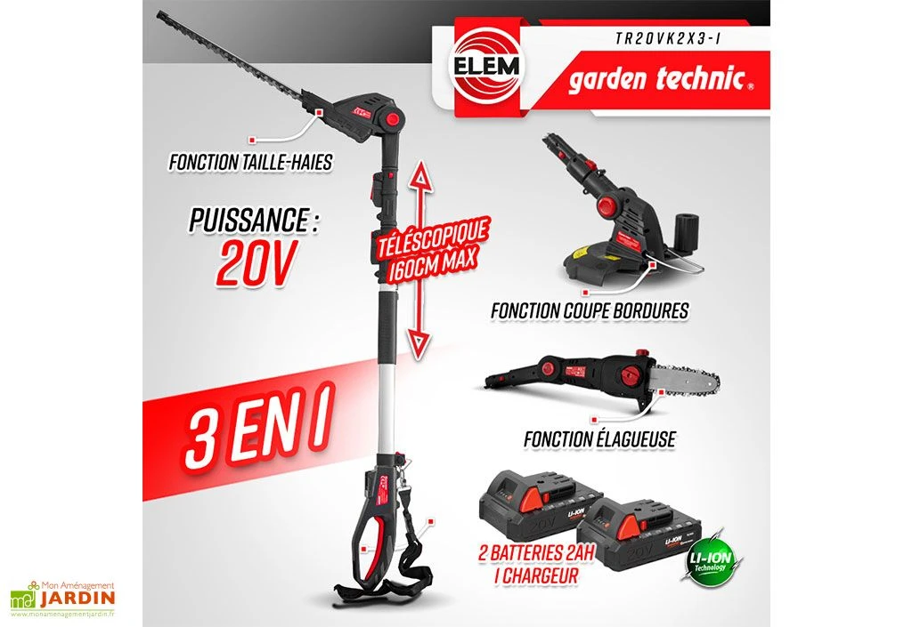 Outil De Jardinage 3 En 1 : Taille-haies, élagueuse Et Coupe Bordures – 20 V 2 Outil De Jardinage 3 En 1 : Taille-haies, élagueuse Et Coupe Bordures – 20 V – Image 2