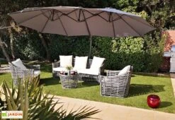 Parasol Déporté 3 Têtes 4,6 M En Aluminium Et Toile Grise - Deporwide -Abriet Mobilier Soldes Boutique parasol deporte aluminium grande toile grise 460cm 1