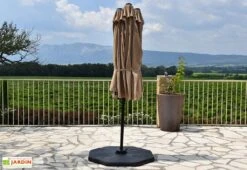 Parasol Déporté 3 Têtes 4,6 M En Aluminium Et Toile Taupe - Deporwide -Abriet Mobilier Soldes Boutique parasol deporte aluminium grande toile taupe 460cm 1 1
