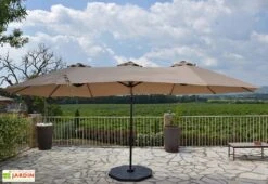 Parasol Déporté 3 Têtes 4,6 M En Aluminium Et Toile Taupe - Deporwide -Abriet Mobilier Soldes Boutique parasol deporte aluminium grande toile taupe 460cm 3 1