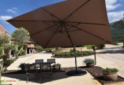 Parasol Déporté 4 X 3 M Aluminium Toile Taupe + Housse – Lesun -Abriet Mobilier Soldes Boutique parasol deporte aluminium toile taupe 3x4m lesun 3