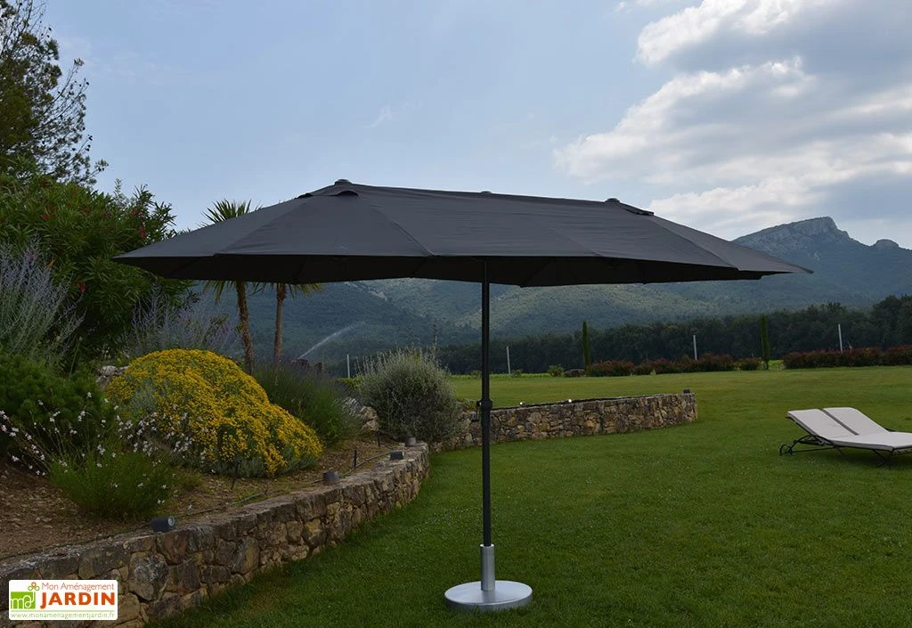 Parasol Rectangulaire 3 Têtes 4,6 M En Aluminium Et Toile Grise - Wide 4 Parasol Rectangulaire 3 Têtes 4,6 M En Aluminium Et Toile Grise - Wide – Image 4