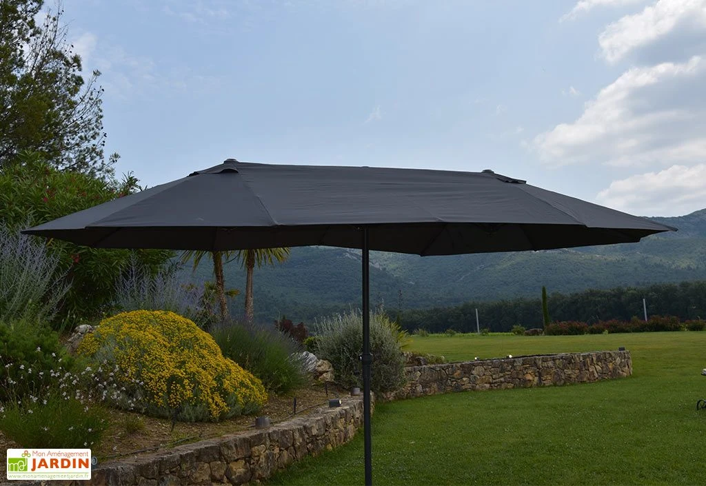 Parasol Rectangulaire 3 Têtes 4,6 M En Aluminium Et Toile Grise - Wide 1 Parasol Rectangulaire 3 Têtes 4,6 M En Aluminium Et Toile Grise - Wide