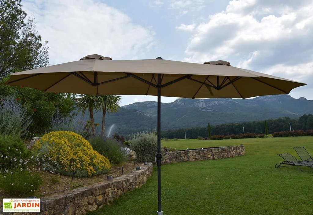 Parasol Rectangulaire 3 Têtes 4,6 M En Aluminium Et Toile Taupe - Wide 1 Parasol Rectangulaire 3 Têtes 4,6 M En Aluminium Et Toile Taupe - Wide