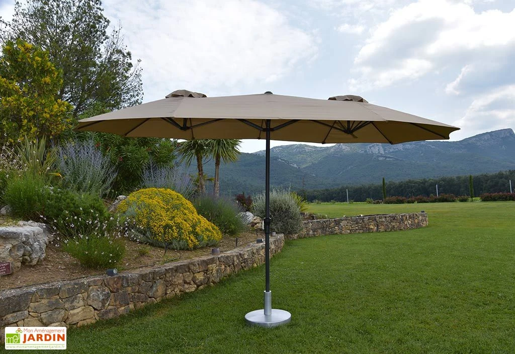 Parasol Rectangulaire 3 Têtes 4,6 M En Aluminium Et Toile Taupe - Wide 2 Parasol Rectangulaire 3 Têtes 4,6 M En Aluminium Et Toile Taupe - Wide – Image 2