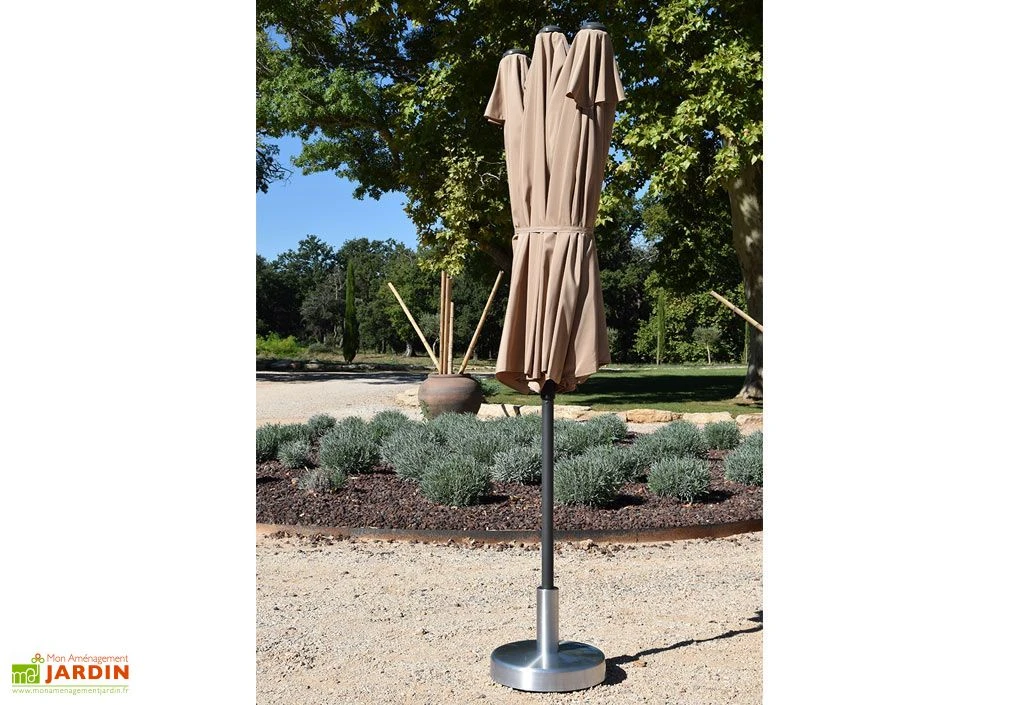 Parasol Rectangulaire 3 Têtes 4,6 M En Aluminium Et Toile Taupe - Wide 4 Parasol Rectangulaire 3 Têtes 4,6 M En Aluminium Et Toile Taupe - Wide – Image 4