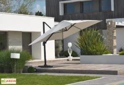 Parasol Déporté En Aluminium Et Polyester Gris 4x3m Sevilla -Abriet Mobilier Soldes Boutique parasol en aluminium 1