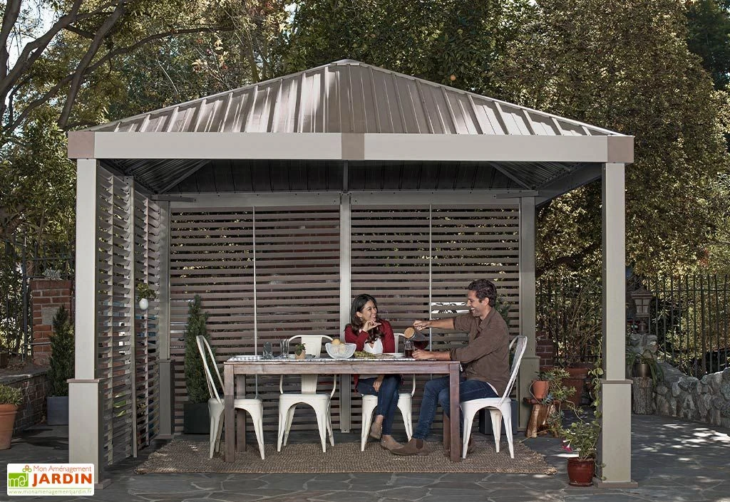 Pergola Autoportée En Aluminium Avec Brise-vues En Lames 13 M² – Nanda 1 Pergola Autoportée En Aluminium Avec Brise-vues En Lames 13 M² – Nanda