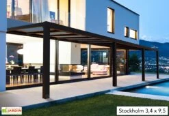 Pergola Adossée Aluminium Gris Et Polycarbonate - Stockholm 3,4 M + Stores 9 Pergola Adossée Aluminium Gris Et Polycarbonate - Stockholm 3,4 M + Stores -Abriet Mobilier Soldes Boutique pergola alu polycarbonate stockholm palram 32m2 1