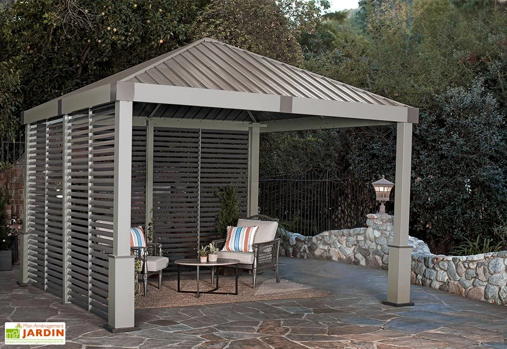 Pergola Autoportée En Aluminium Avec Brise-vues En Lames 13 M² – Nanda 2 Pergola Autoportée En Aluminium Avec Brise-vues En Lames 13 M² – Nanda – Image 2