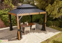 Pergola Autoportée En Aluminium Effet Bois 10 M² – Fontana -Abriet Mobilier Soldes Boutique pergola autoportee aluminium effet bois 10m2 fontana sojag