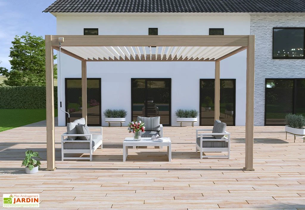 Pergola Bioclimatique Ombréa En Aluminium 3 X 4 M Autoportée - Imitation Bois 1 Pergola Bioclimatique Ombréa En Aluminium 3 X 4 M Autoportée - Imitation Bois