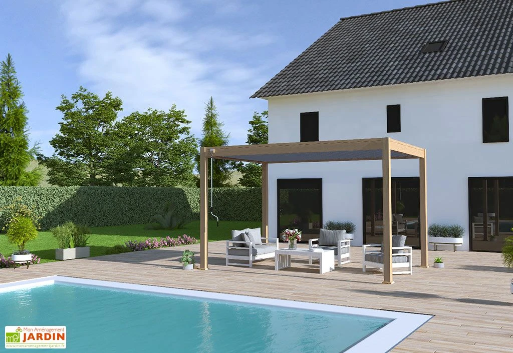 Pergola Bioclimatique Ombréa En Aluminium 3 X 4 M Autoportée - Imitation Bois 2 Pergola Bioclimatique Ombréa En Aluminium 3 X 4 M Autoportée - Imitation Bois – Image 2