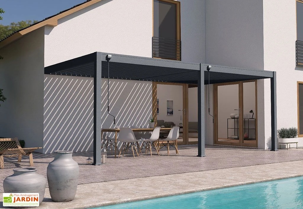 Pergola Bioclimatique Ombréa En Aluminium 3 X 6 M Adossée - Anthracite 2 Pergola Bioclimatique Ombréa En Aluminium 3 X 6 M Adossée - Anthracite – Image 2