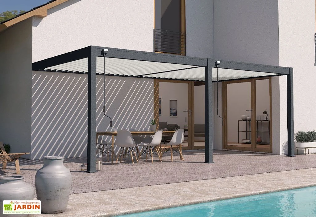 Pergola Bioclimatique Ombréa En Aluminium 3 X 6 M Adossée - Anthracite 1 Pergola Bioclimatique Ombréa En Aluminium 3 X 6 M Adossée - Anthracite