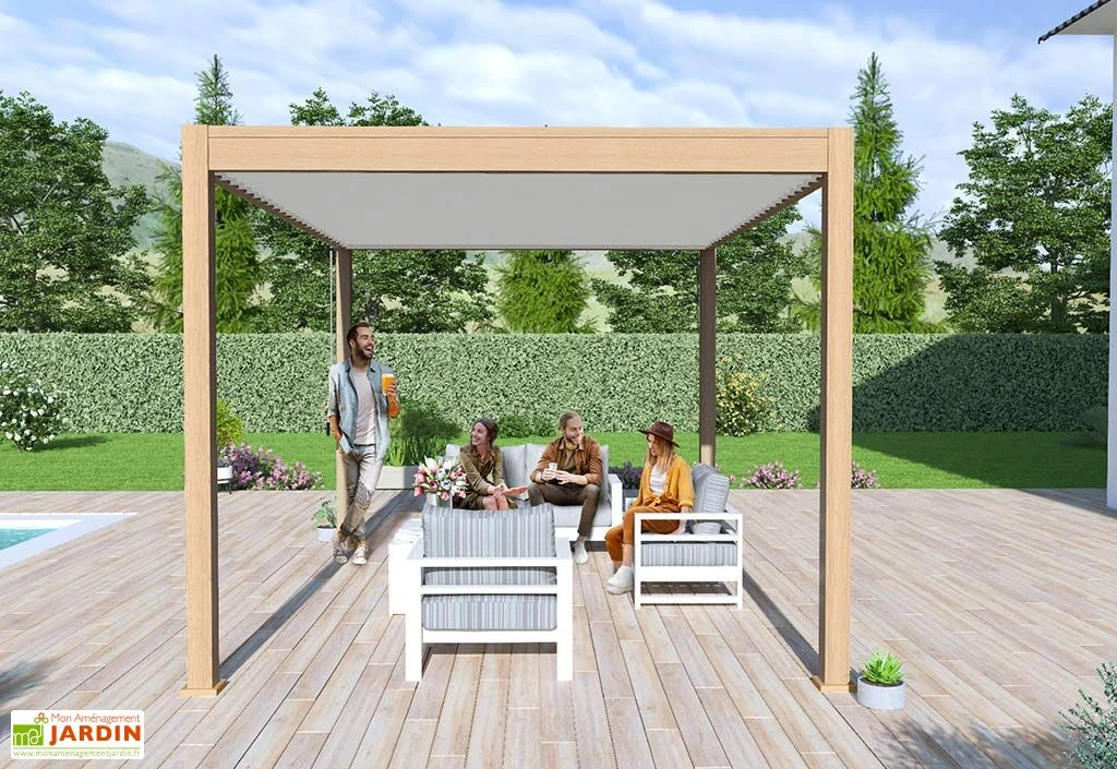 Pergola Bioclimatique Ombréa En Aluminium 3 X 4 M Autoportée - Imitation Bois 4 Pergola Bioclimatique Ombréa En Aluminium 3 X 4 M Autoportée - Imitation Bois – Image 4