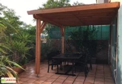 Pergola Adossée En Bois Douglas - L : 4,00 M – Occitanie 2 Poteaux -Abriet Mobilier Soldes Boutique pergola bois douglas toit plat adosse cpbf
