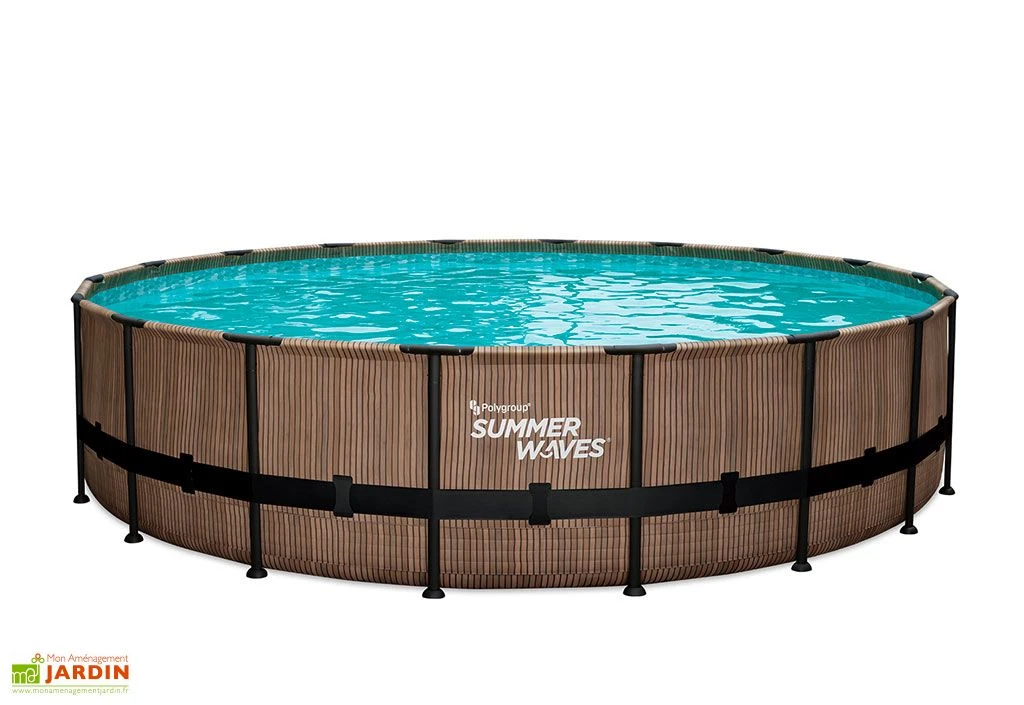 Summer Waves Piscine Hors-sol Tubulaire Ronde ∅549 X 122 Cm – PVC Aspect Teck 2 Summer Waves Piscine Hors-sol Tubulaire Ronde ∅549 X 122 Cm – PVC Aspect Teck – Image 2