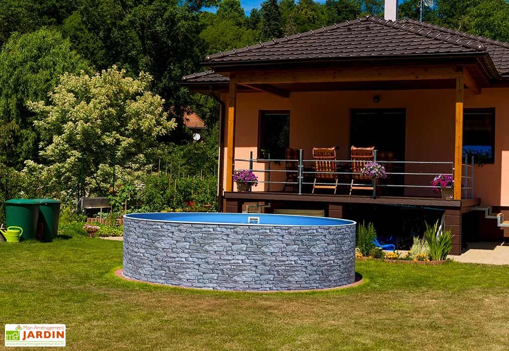 Piscine En Acier Ronde Imitation Pierre - Azuro 2 Piscine En Acier Ronde Imitation Pierre - Azuro – Image 2