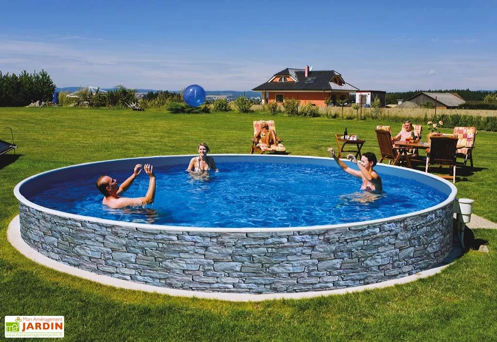 Piscine En Acier Ronde Imitation Pierre - Azuro 1 Piscine En Acier Ronde Imitation Pierre - Azuro