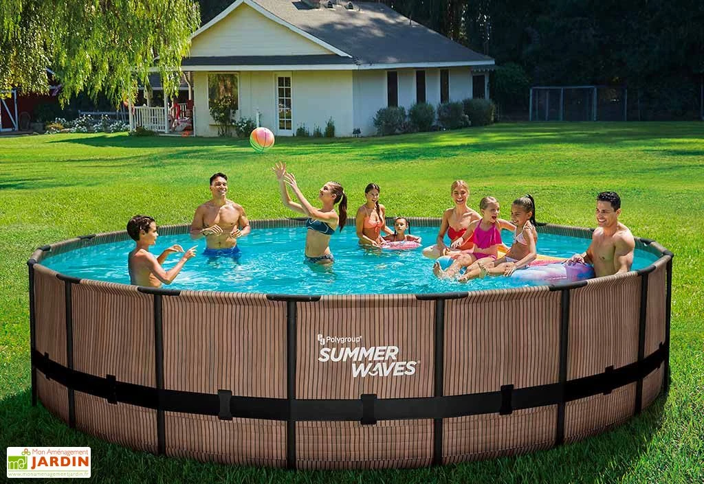Summer Waves Piscine Hors-sol Tubulaire Ronde ∅549 X 122 Cm – PVC Aspect Teck 1 Summer Waves Piscine Hors-sol Tubulaire Ronde ∅549 X 122 Cm – PVC Aspect Teck