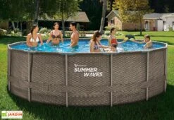 Summer Waves Piscine Hors-sol Tubulaire Ronde Effet Tressé – ø 4,57 M