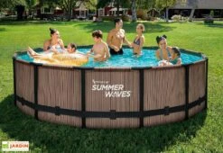 Summer Waves Piscine Hors-sol Tubulaire Ronde Effet Teck - ø 4,27 M