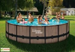 Summer Waves Piscine Hors-sol Tubulaire Ronde Effet Teck – ø 4,88 M