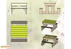 Table De Pique-nique Pour Enfant Avec Bac à Sable – 79 X 100 X 53 Cm -Abriet Mobilier Soldes Boutique plan dimensions table pique nique enfant