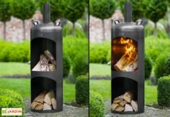 Braséro Cheminée D'Extérieur En Acier Faro - 40 X 130 Cm -Abriet Mobilier Soldes Boutique poele cheminee faro foyer range bois acier fabrication main 40cm diametre 132cm hauteur 2