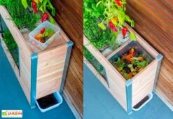 Potager Sur Pieds Balcomposteur Et Composteur Intégré – Bois Douglas -Abriet Mobilier Soldes Boutique potager urbain jardiniere bois composteur francais 2