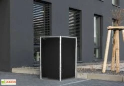 Cache-poubelle Simple En Acier Et Composite Aluminium 60 X 63 X 115 Cm -Abriet Mobilier Soldes Boutique poubelle exterieure acier composite aluminium noir