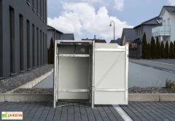 Cache-poubelle Simple En Acier Et Composite Aluminium 60 X 63 X 115 Cm -Abriet Mobilier Soldes Boutique poubelle exterieure ouverte acier composite aluminium noir