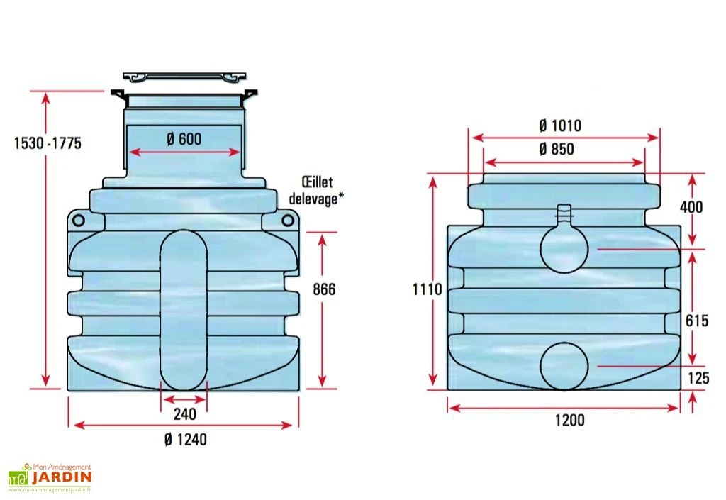 Puits En Polyéthylène à Enterrer Avec Dôme Coulissant 1000 L 3 Puits En Polyéthylène à Enterrer Avec Dôme Coulissant 1000 L – Image 3