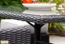 Salon De Jardin 8 Places En Aluminium Et Résine Tressée Océane Noir -Abriet Mobilier Soldes Boutique resine tressee plateau verre salon jardin