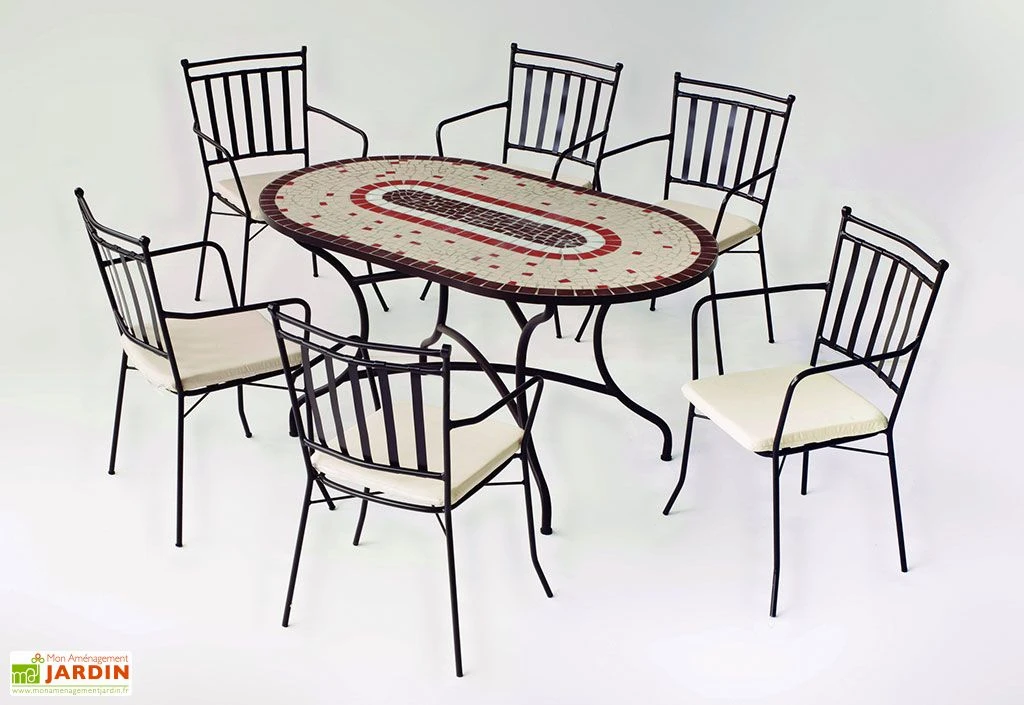 Hevea Salon De Jardin En Acier Avec Plateau En Mosaïque – 6 Fauteuils 1 Hevea Salon De Jardin En Acier Avec Plateau En Mosaïque – 6 Fauteuils
