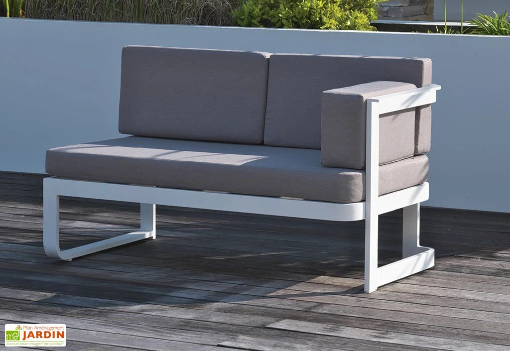 Salon De Jardin En Aluminium Barcelona : 1 Table + 2 Canapés + 1 Pouf 2 Salon De Jardin En Aluminium Barcelona : 1 Table + 2 Canapés + 1 Pouf – Image 2