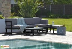 Salon De Jardin En Aluminium Barcelona : 1 Table + 2 Canapés + 1 Pouf 11 Salon De Jardin En Aluminium Barcelona : 1 Table + 2 Canapés + 1 Pouf -Abriet Mobilier Soldes Boutique salon de jardin barcelona aluminium noir